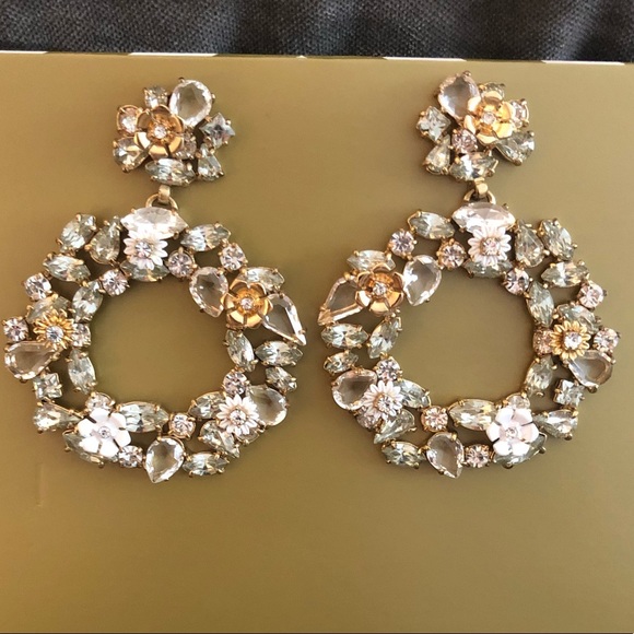 Dangling Flower Earrings - Rhinestone and faux pearl statement earrings NWOT - Picture 1 of 1